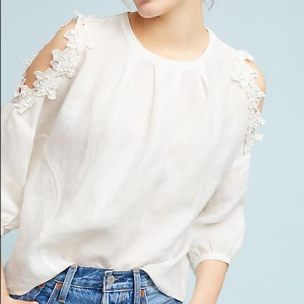 Anthropologie • Floral Open Shoulder Blouse